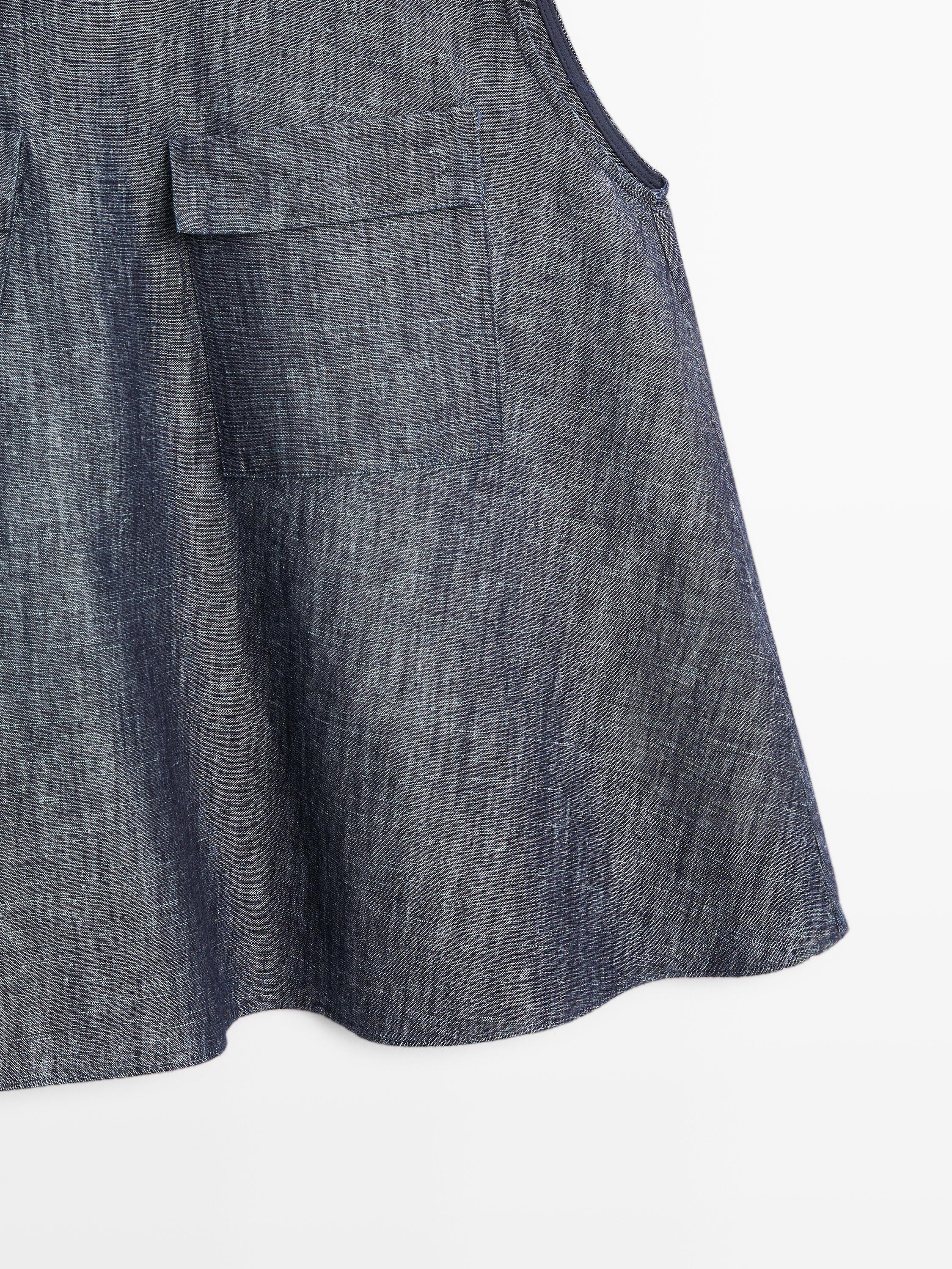 Cotton and linen denim blouse with pockets